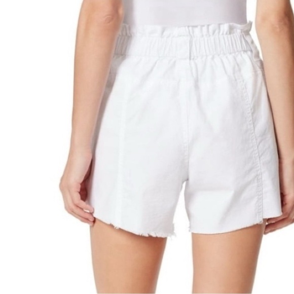 🔥NWT:FRAYED JEANS White Pocketed Fringed Baggy Elastic Waist High Waist Shorts - Picture 2 of 10